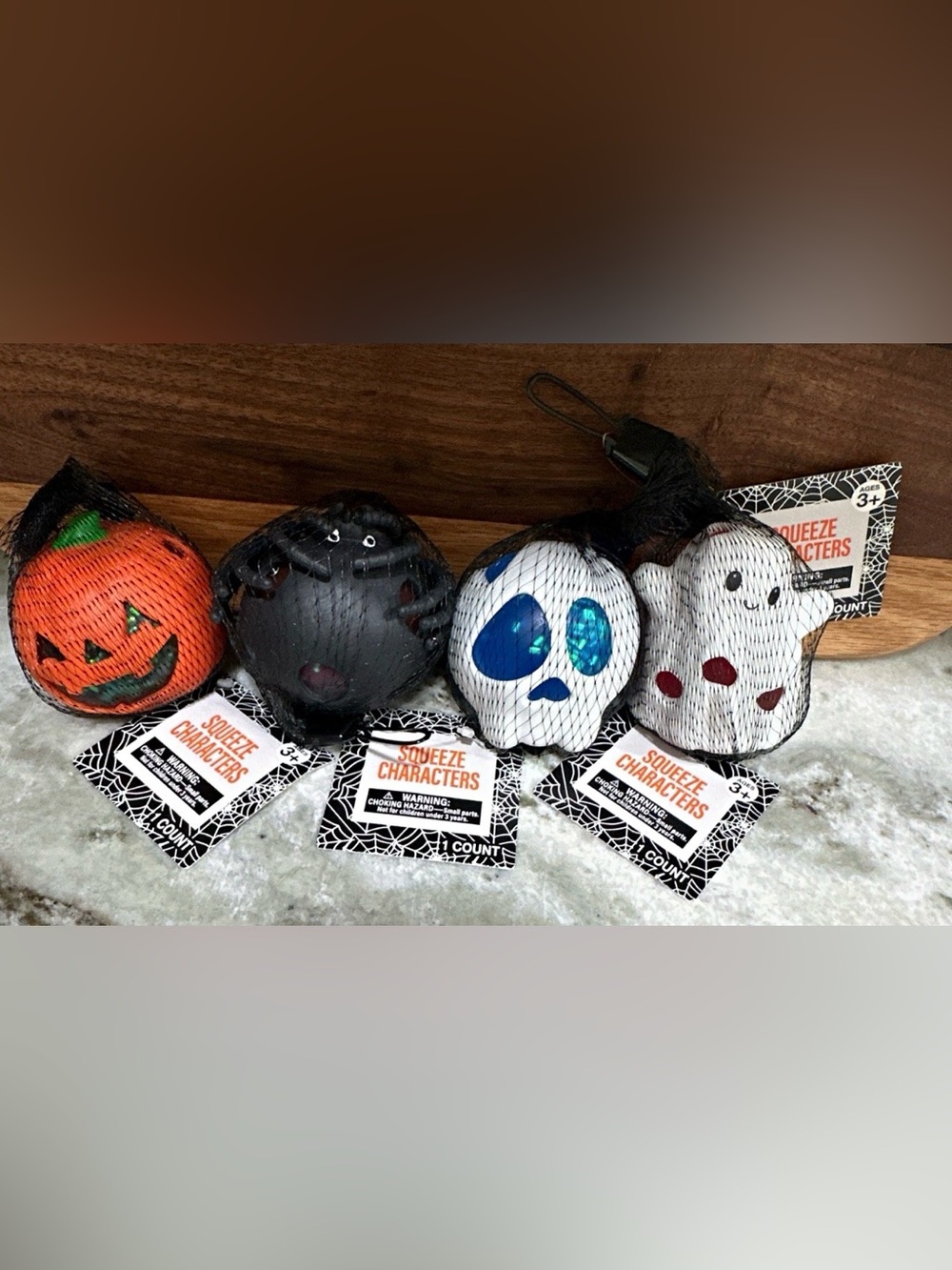 Halloween Squishy Squeeze Stress Toys 4-Pack Pumpkin Spider Skull Ghost, 3+